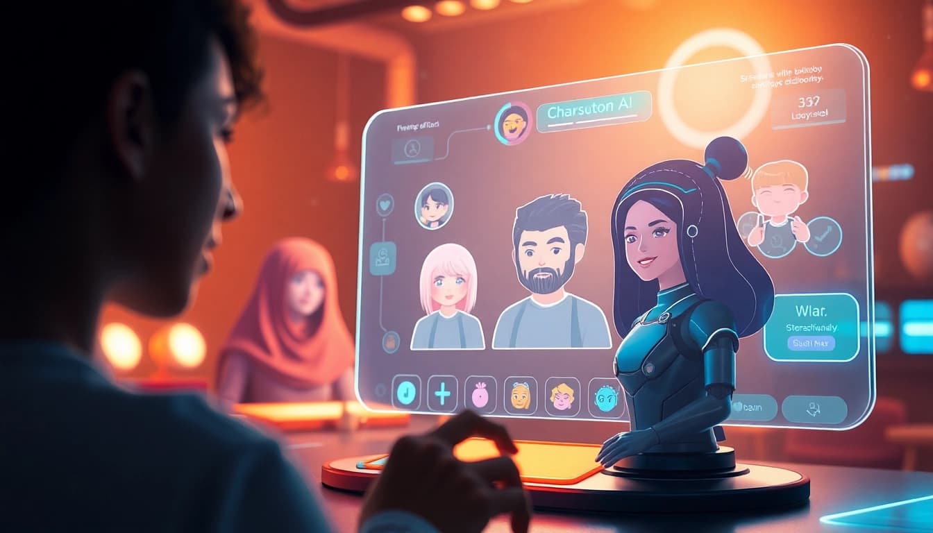 Engaging visual of Crushon AI chatbot with diverse characters in a modern digital interface.