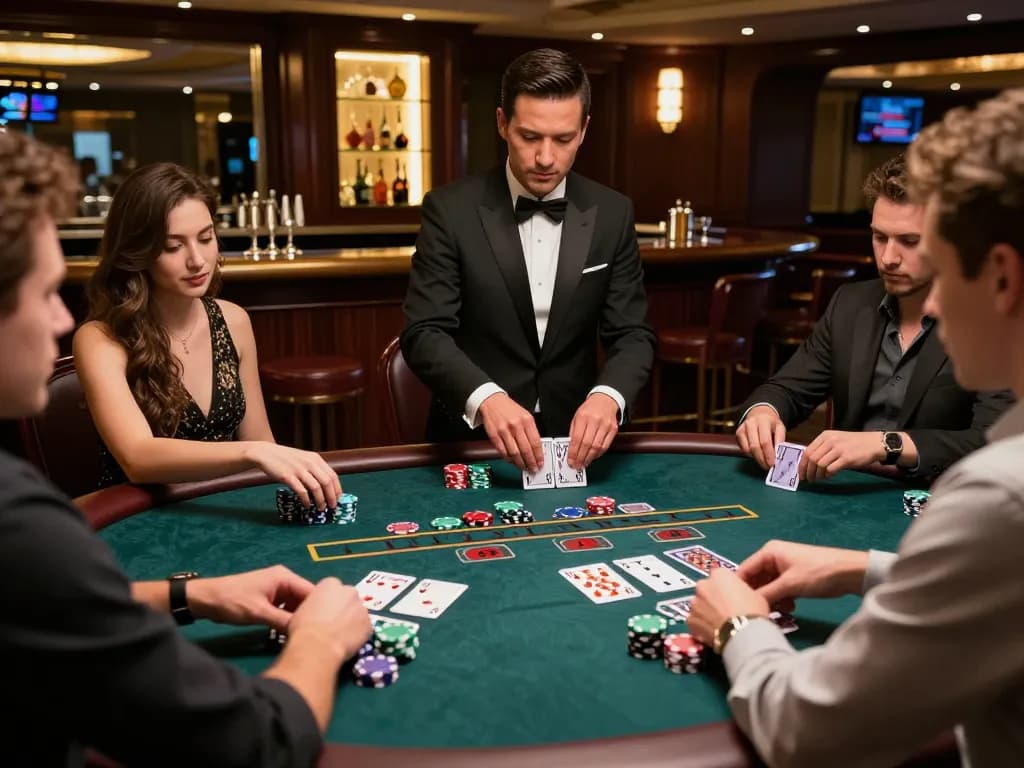 Players enjoying a thrilling blackjack game at the casino, showcasing excitement and strategy at the tx88 table.