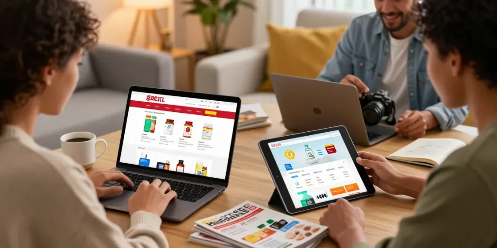 Panskasila.cz - Zákazníci procházejí produkty v online lékárně.