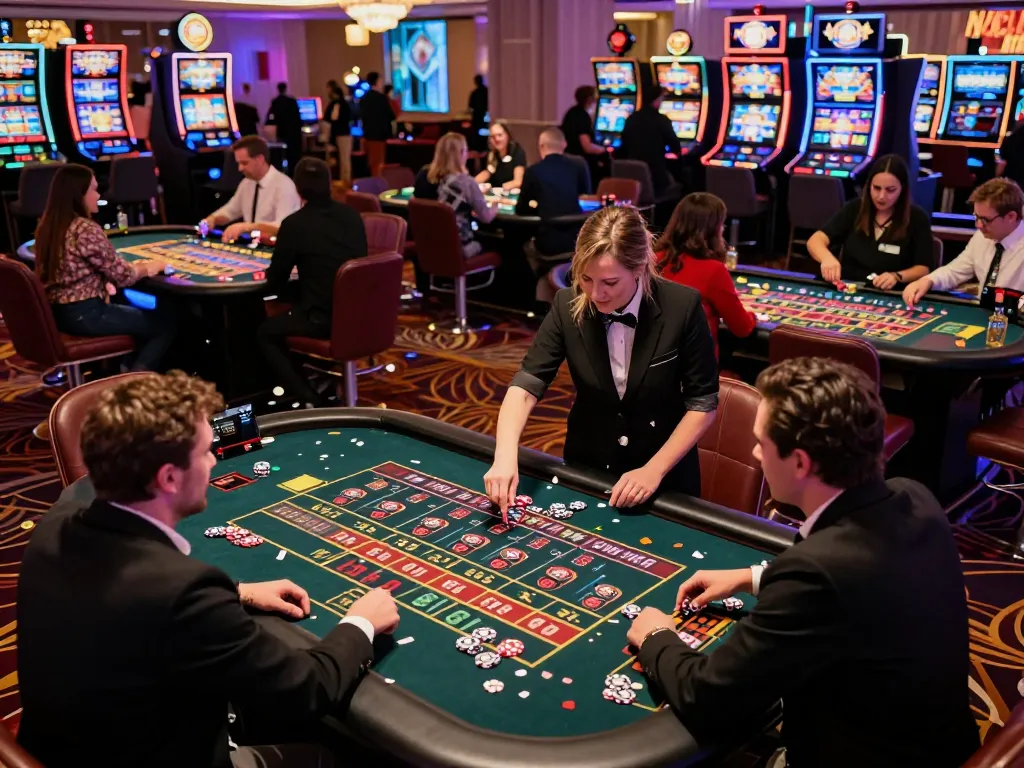 tr88 players placing bets on roulette tables in a lively casino gaming floor atmosphere