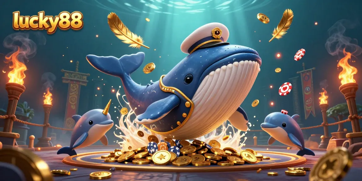 Experience exciting wins with lucky88 as a colossal whale and playful dolphins dive into a sea of riches.