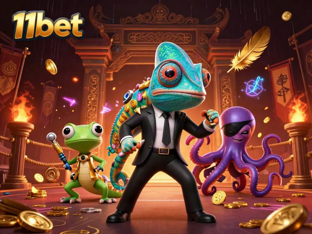 Engage with exciting 11bet casino games featuring colorful characters, dramatic themed elements, and vibrant visuals.