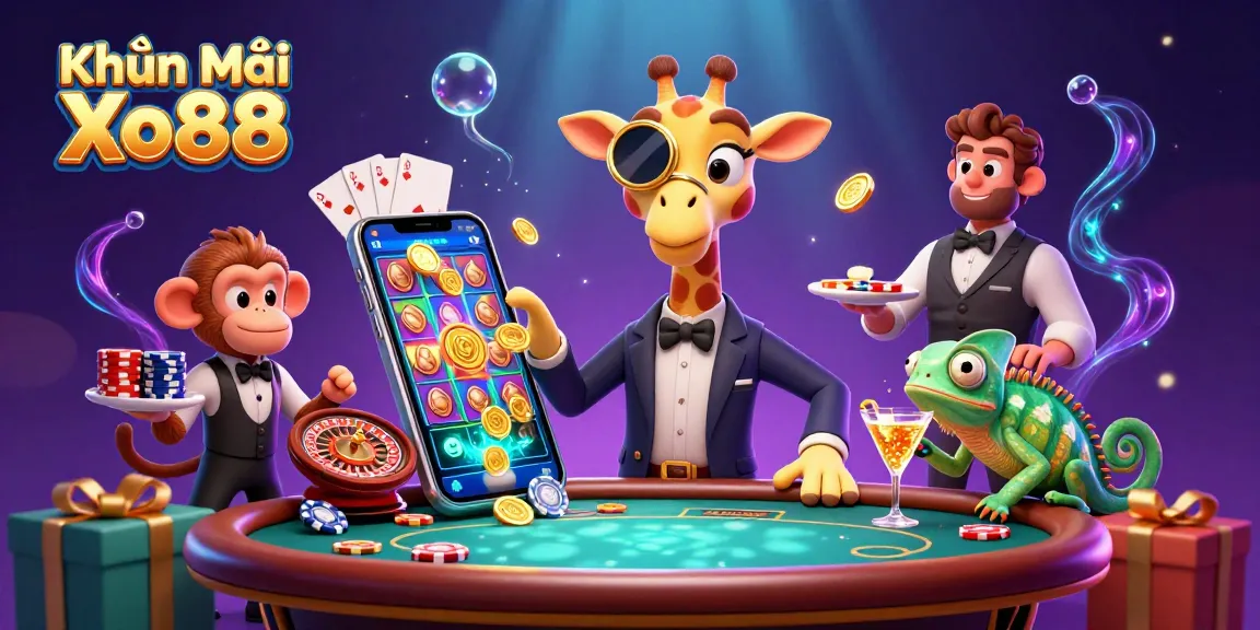 Engage in Khuyến Mãi Xo88 promotions featuring a high-roller giraffe at a VIP poker table.