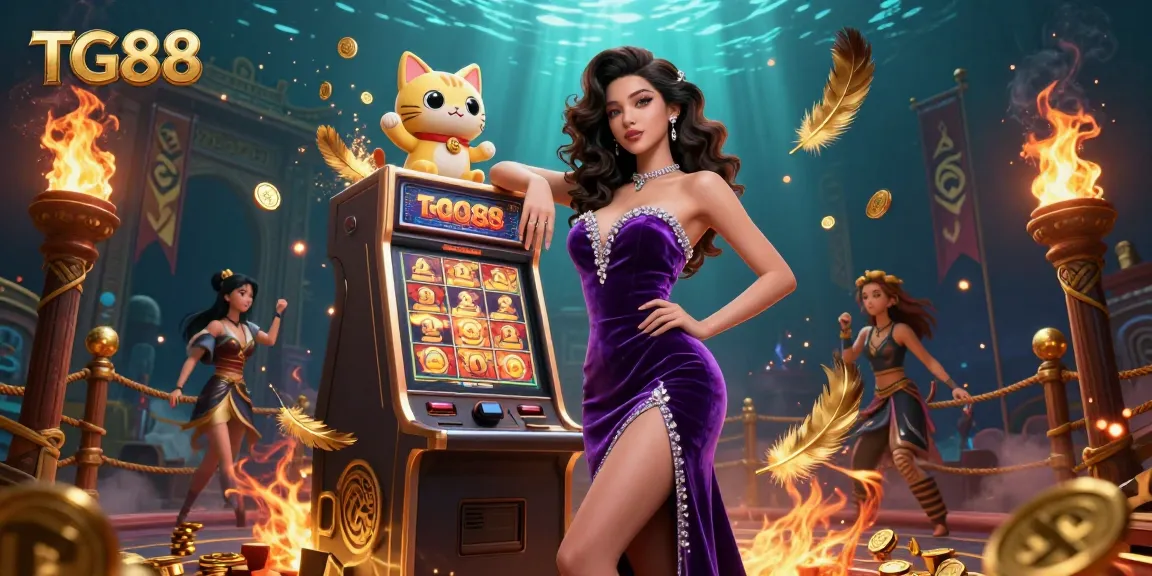 Join the fun at TG88, where a glamorous jackpot celebration unfolds on a lively slot machine.