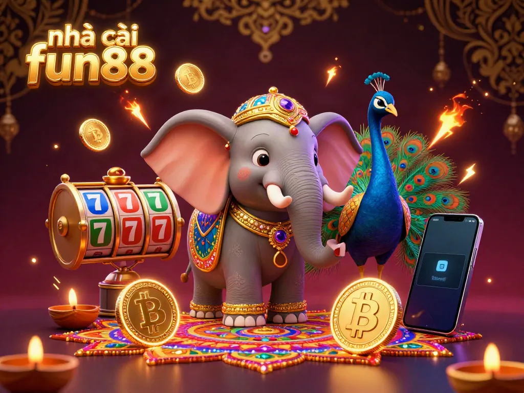 Engaging scene with the nhà cái fun88 logo, showcasing vibrant characters and casino elements.
