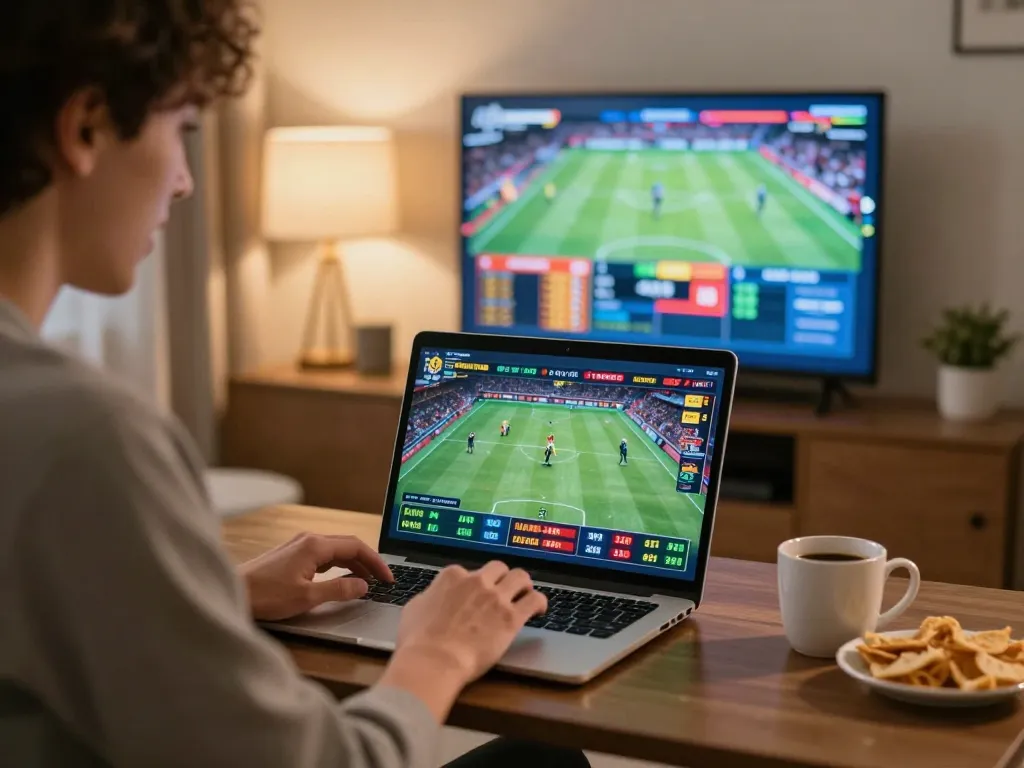Betting on sports through https://sin88.chat/ with an engaging home setup, emphasizing strategic gameplay.