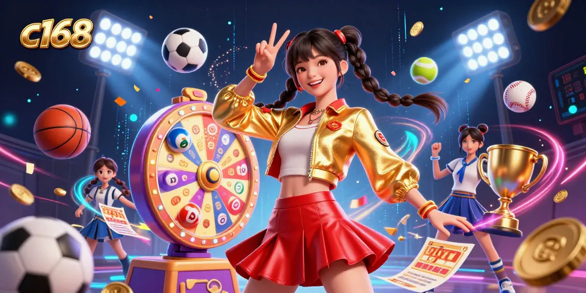 Engaging c168 scene with a lively casino atmosphere featuring games, vibrant colors, and dynamic sports elements.