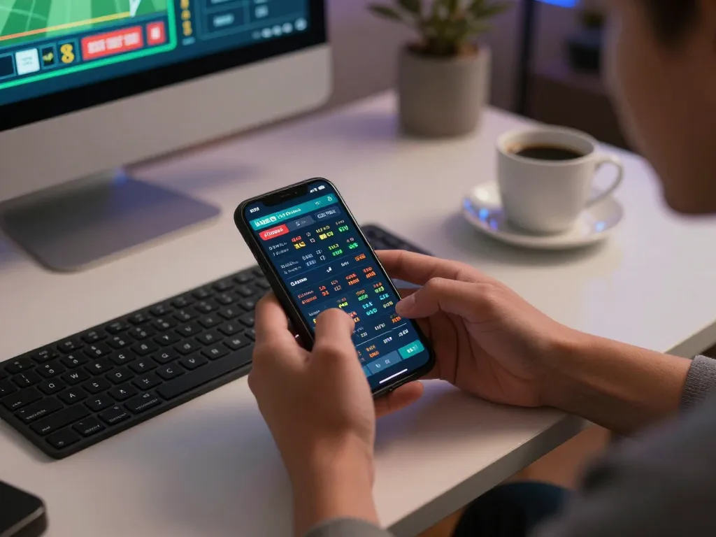 tv88 user engaged in mobile sports betting with live odds displayed on smartphone