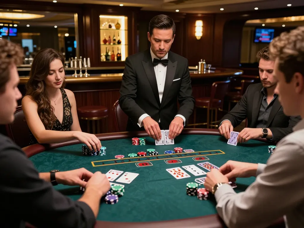 Players enjoying a thrilling blackjack game at the casino, showcasing excitement and strategy at the tx88 table.