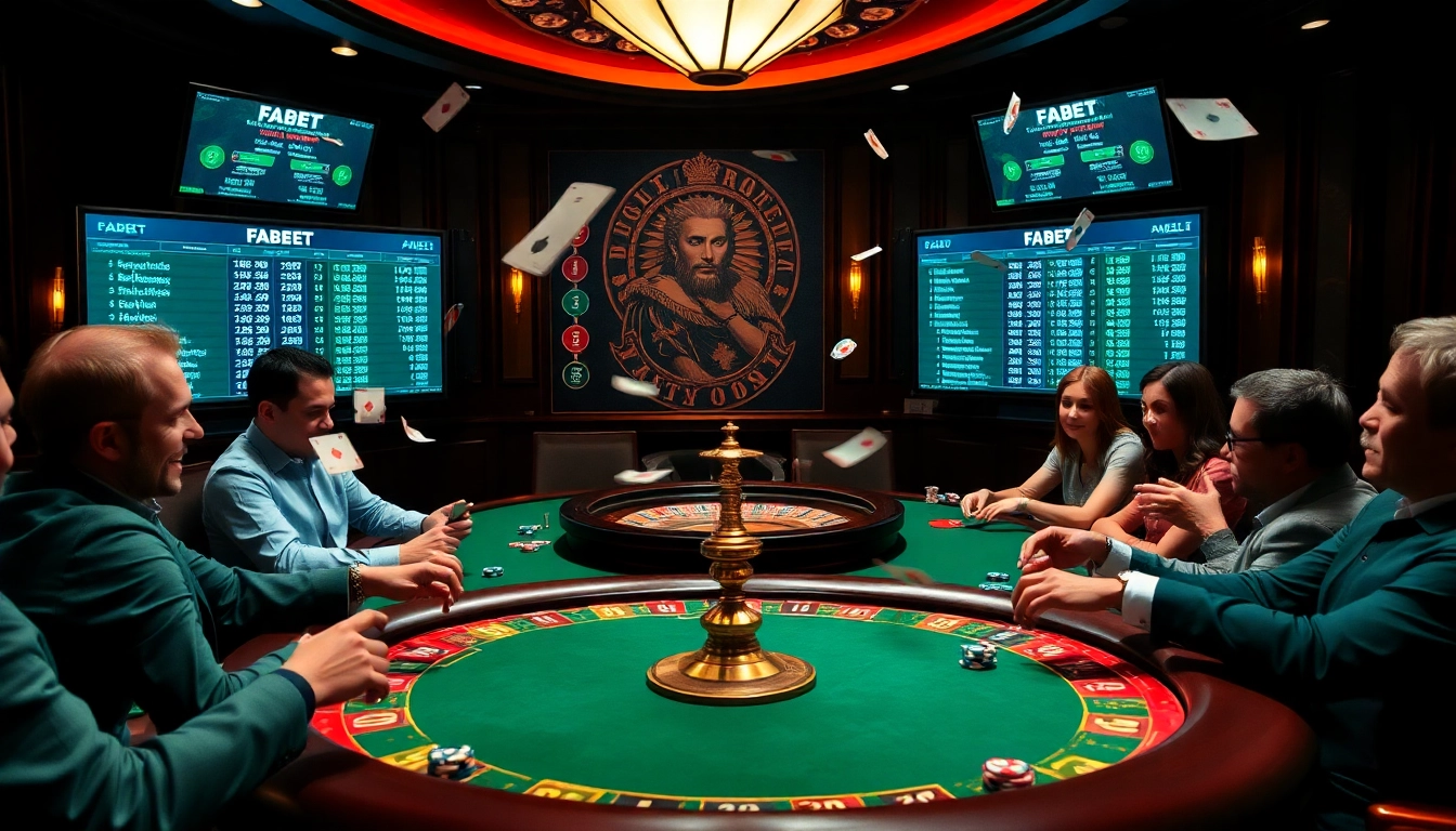 Experience the thrill of online gambling with https://fabet.blog/ showcasing an exciting poker scene in a luxurious casino.