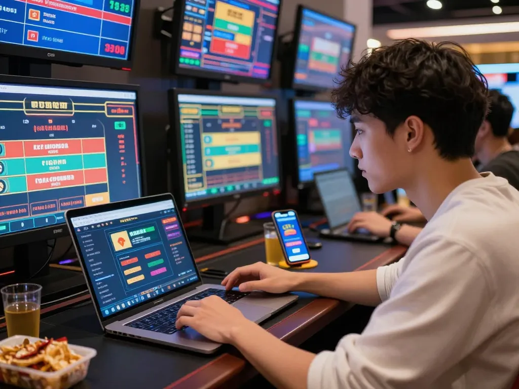 Exciting online gambling moment at TOP88 with live betting screens and a focused player.
