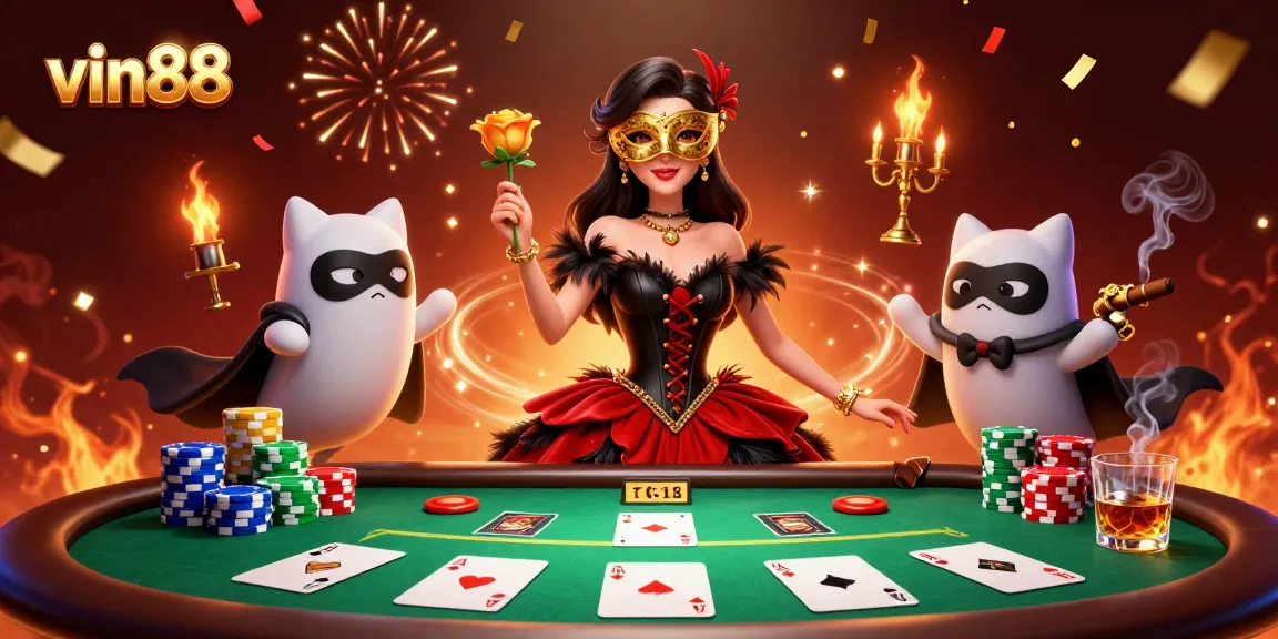 Win at vin88 with excitement, featuring an elegant woman and vibrant poker scene