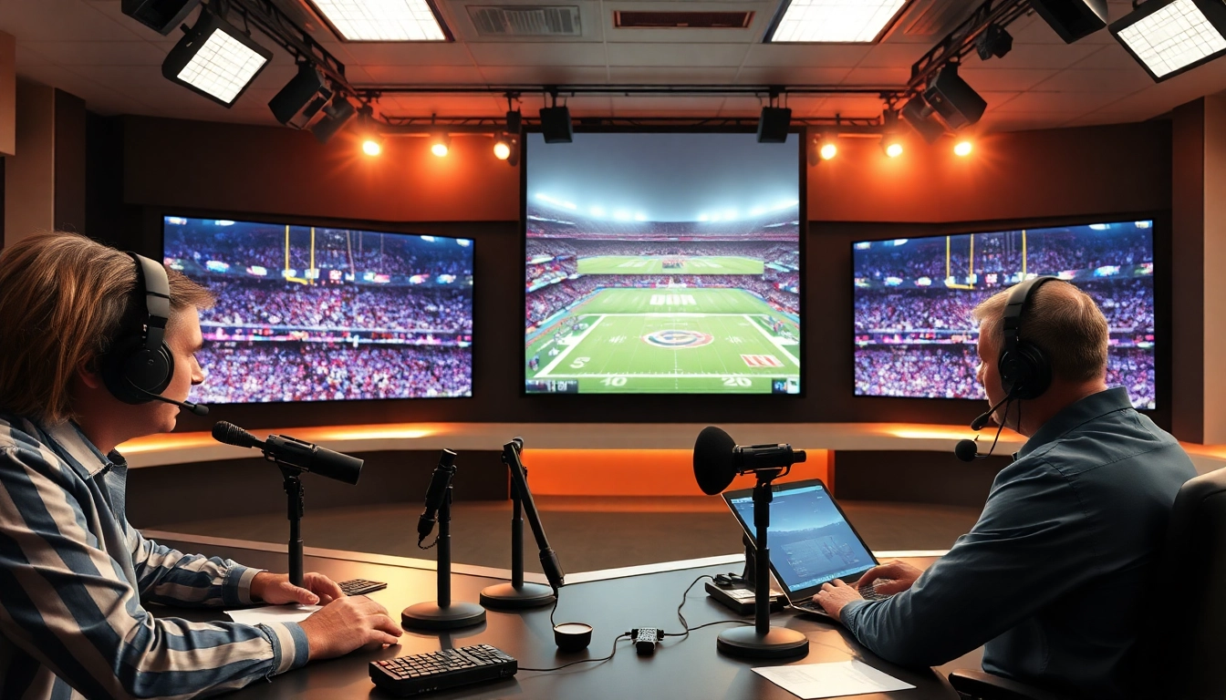 Interactive sports broadcasting studio showcasing live commentary and action-packed displays.