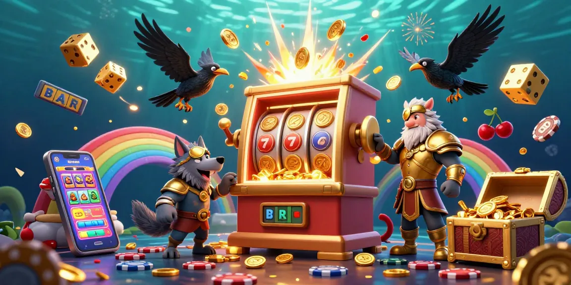 Xem bóng đá with Odin wolf and ravens surrounded by jackpot slots and casino elements create a dynamic illustration.