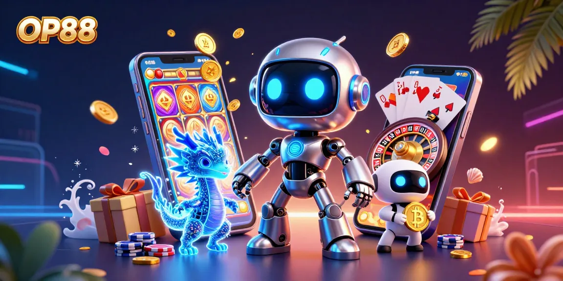 Experience winning moments with OP88 in a vibrant 3D casino scene featuring exciting game elements.