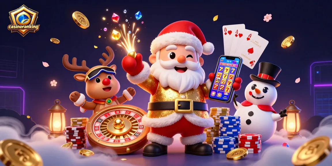 Experience dynamic fun at casinoranking's 3D casino illustration with Santa, reindeer, and snowman!