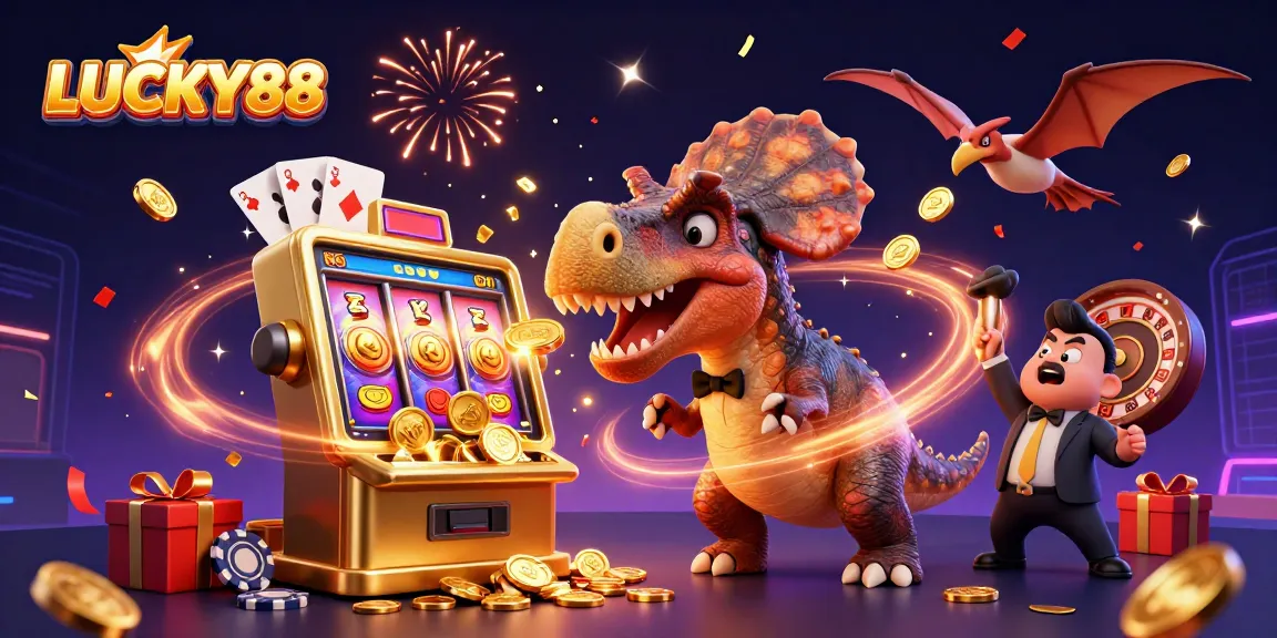LUCKY88 brings thrilling jackpot excitement with a 3D cartoon scene of fun characters in action.